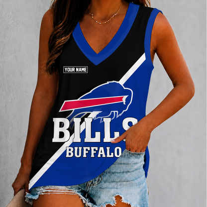 [SPECIAL OFFER] NEW CUSTOMIZED NFL03 BFB BUFFALO BILLS WOMEN'S V-NECK TANK TOP