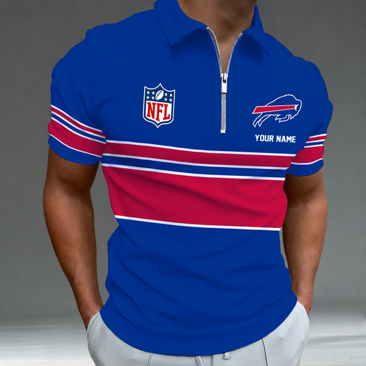 [SPECIAL OFFER] NEW CUSTOMIZED NFL03 BFB BUFFALO BILLS ZIP POLO SHIRT