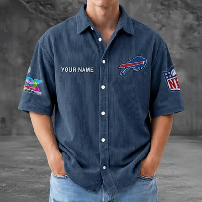 [HOT DEAL] NEW CUSTOMIZED NFL03 BFB BUFFALO BILLS SEERSUCKER BUTTON SHIRT