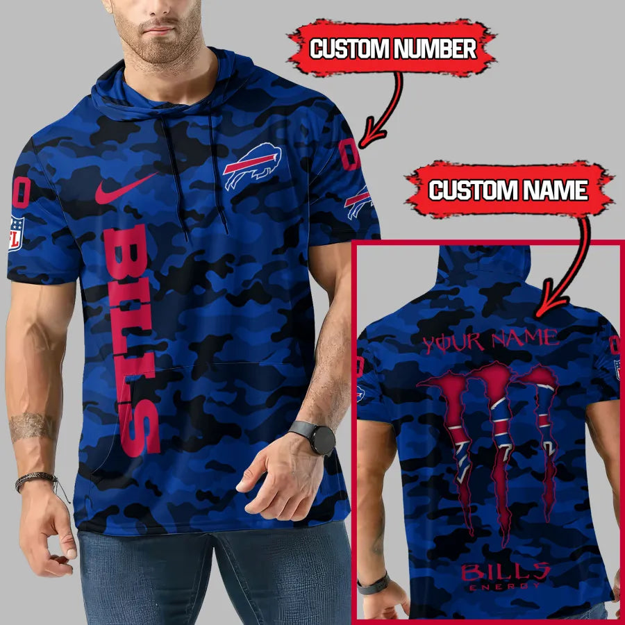 [HOT DEAL] NEW CUSTOMIZED NFL03 BFB BUFFALO BILLS SHORT SLEEVE HOODIE