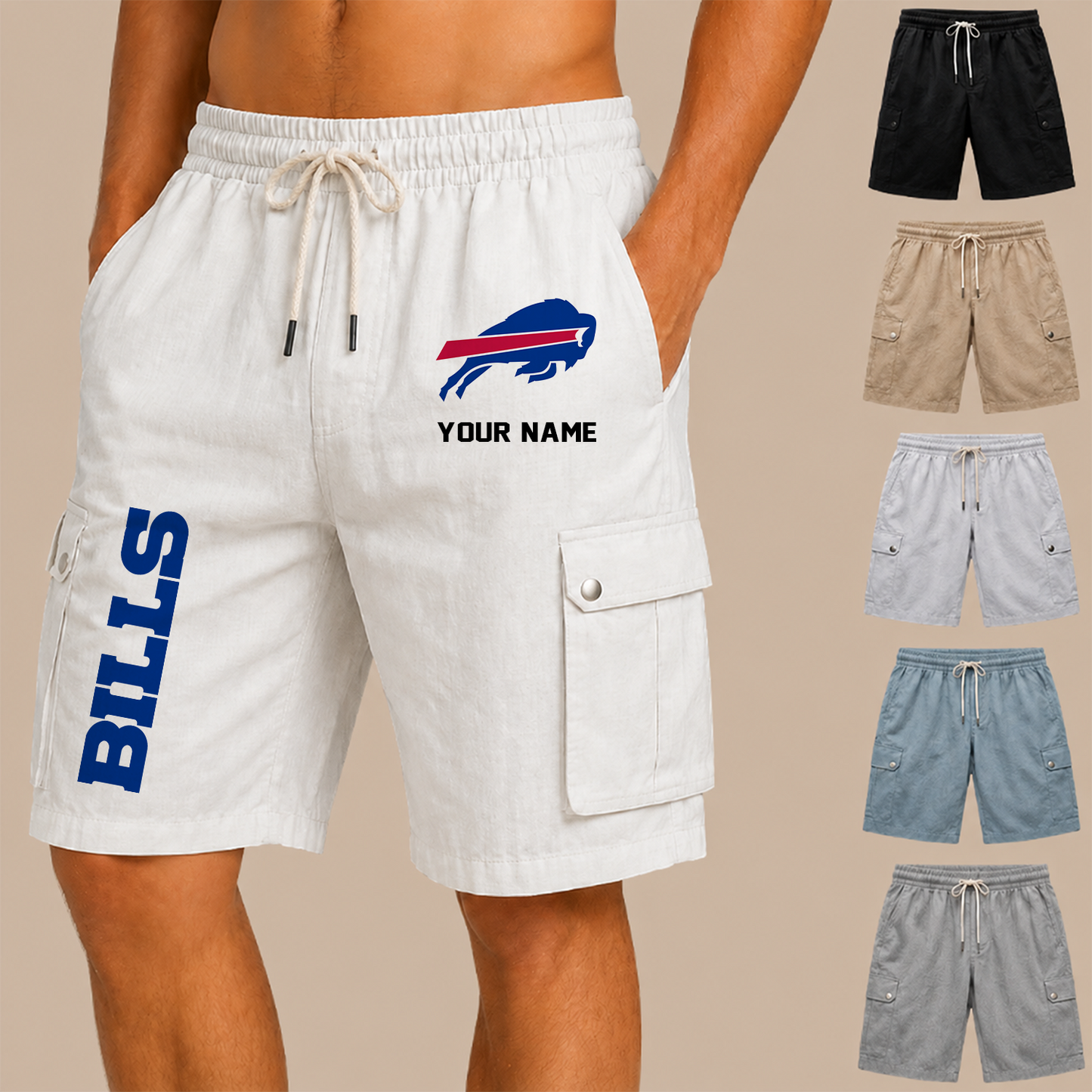 [SPECIAL OFFER] NEW CUSTOMIZED NFL03 BFB BUFFALO BILLS MEN'S DRAWSTRING CARGO SHORTS