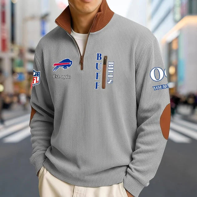 [SPECIAL OFFER] NEW CUSTOMIZED NFL03 BFB BUFFALO BILLS MULTICOLOR STRIPED QUATER ZIP SWEATSHIRT