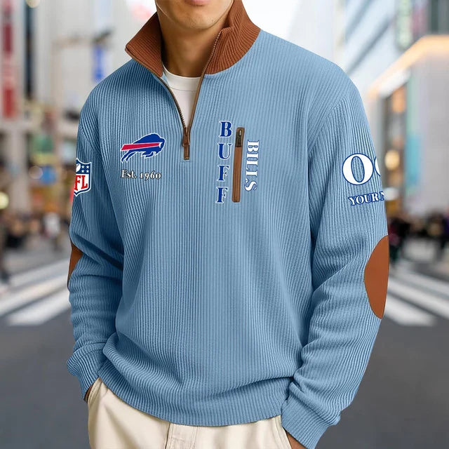 [SPECIAL OFFER] NEW CUSTOMIZED NFL03 BFB BUFFALO BILLS MULTICOLOR STRIPED QUATER ZIP SWEATSHIRT