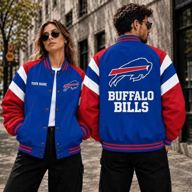 [SPECIAL OFFER] NEW CUSTOMIZED NFL03 BFB BUFFALO BILLS SATIN VARSITY & BASEBALL JACKET