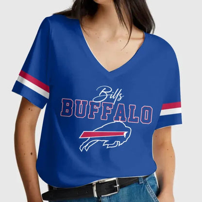 [SPECIAL OFFER] NEW CUSTOMIZED NFL03 BFB BUFFALO BILLS V-NECK FEMALE SHIRT