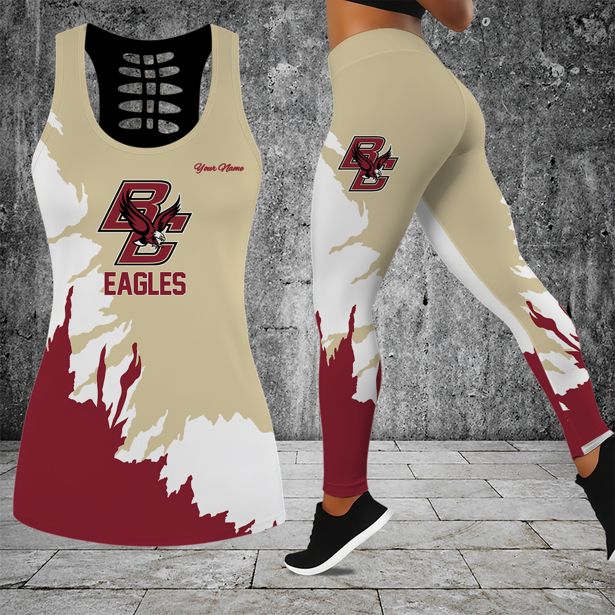 [FAN FAVORITE] NEW CUSTOMIZED NCAA MFF03 BOE BOSTON COLLEGE EAGLES HOLLOW TANK TOP & LEGGINGS SET