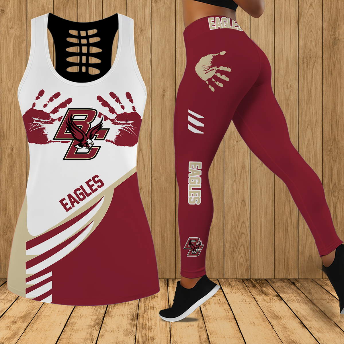 [FAN FAVORITE] NEW CUSTOMIZED NCAA MFF03 BOE BOSTON COLLEGE EAGLES HOLLOW TANK TOP & LEGGINGS SET
