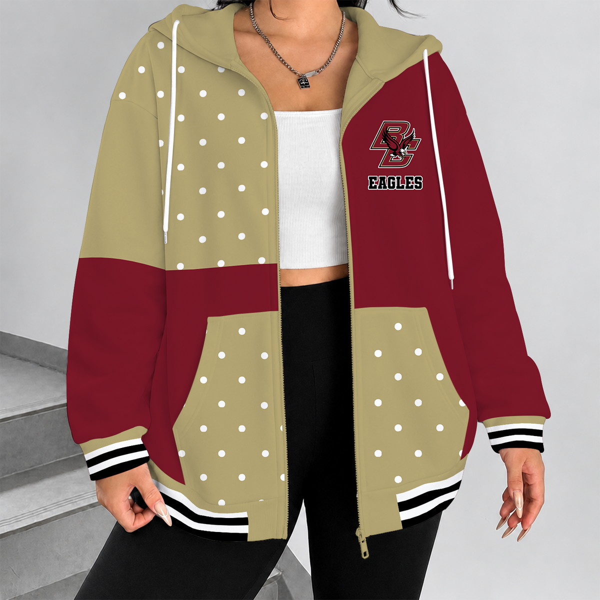 [FAN FAVORITE] NEW CUSTOMIZED NCAA MFF03 BOE BOSTON COLLEGE EAGLES STRAPPY ZIP HOODIE