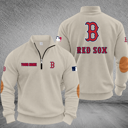 [FLASH SALE] NEW CUSTOMIZED MLB03 BRS BOSTON RED SOX MULTICOLOR STRIPED QUATER ZIP SWEATSHIRT