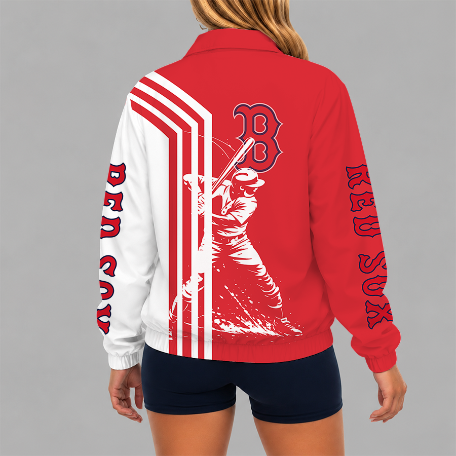 LIMITED EDITION - NEW CUSTOMIZED MLB03 BRS BOSTON RED SOX V-NECK ZIPPER SWEATSHIRT JACKET