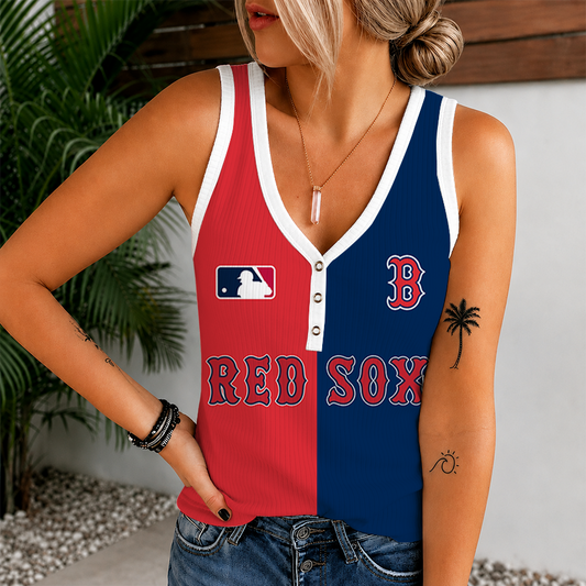 [FLASH SALE] NEW CUSTOMIZED MLB03 BRS BOSTON RED SOX WOMEN'S V-NECK TANK TOP