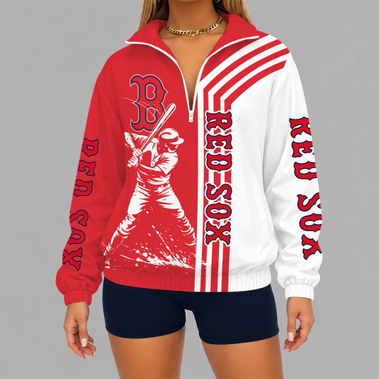 [FLASH SALE] NEW CUSTOMIZED MLB03 BRS BOSTON RED SOX V-NECK ZIPPER SWEATSHIRT JACKET