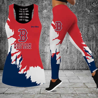 [FLASH SALE] NEW CUSTOMIZED MLB03 BRS BOSTON RED SOX HOLLOW TANK TOP & LEGGINGS SET