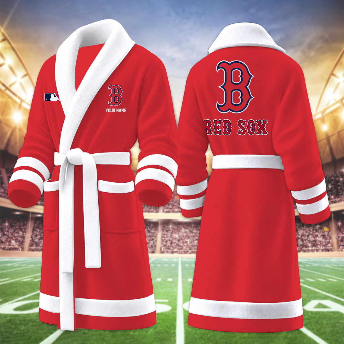 [FLASH SALE] NEW CUSTOMIZED MLB03 BRS BOSTON RED SOX MULTICOLOR FLEECE BATHROBE