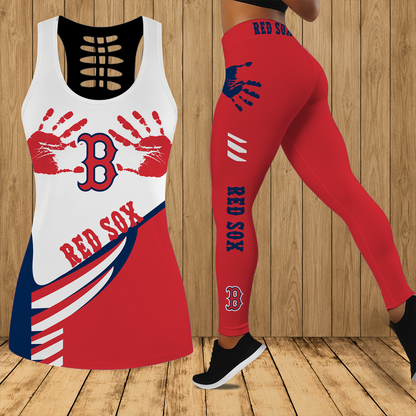 [FLASH SALE] NEW CUSTOMIZED MLB03 BRS BOSTON RED SOX HOLLOW TANK TOP & LEGGINGS SET
