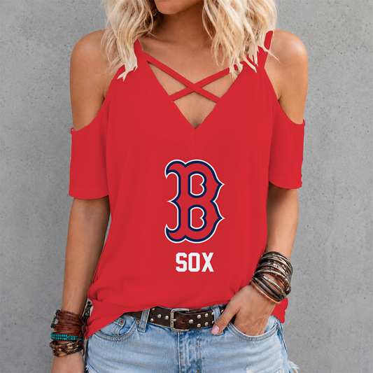 [FLASH SALE] NEW CUSTOMIZED MLB03 BRS BOSTON RED SOX CRISS CROSS V-NECK TOP