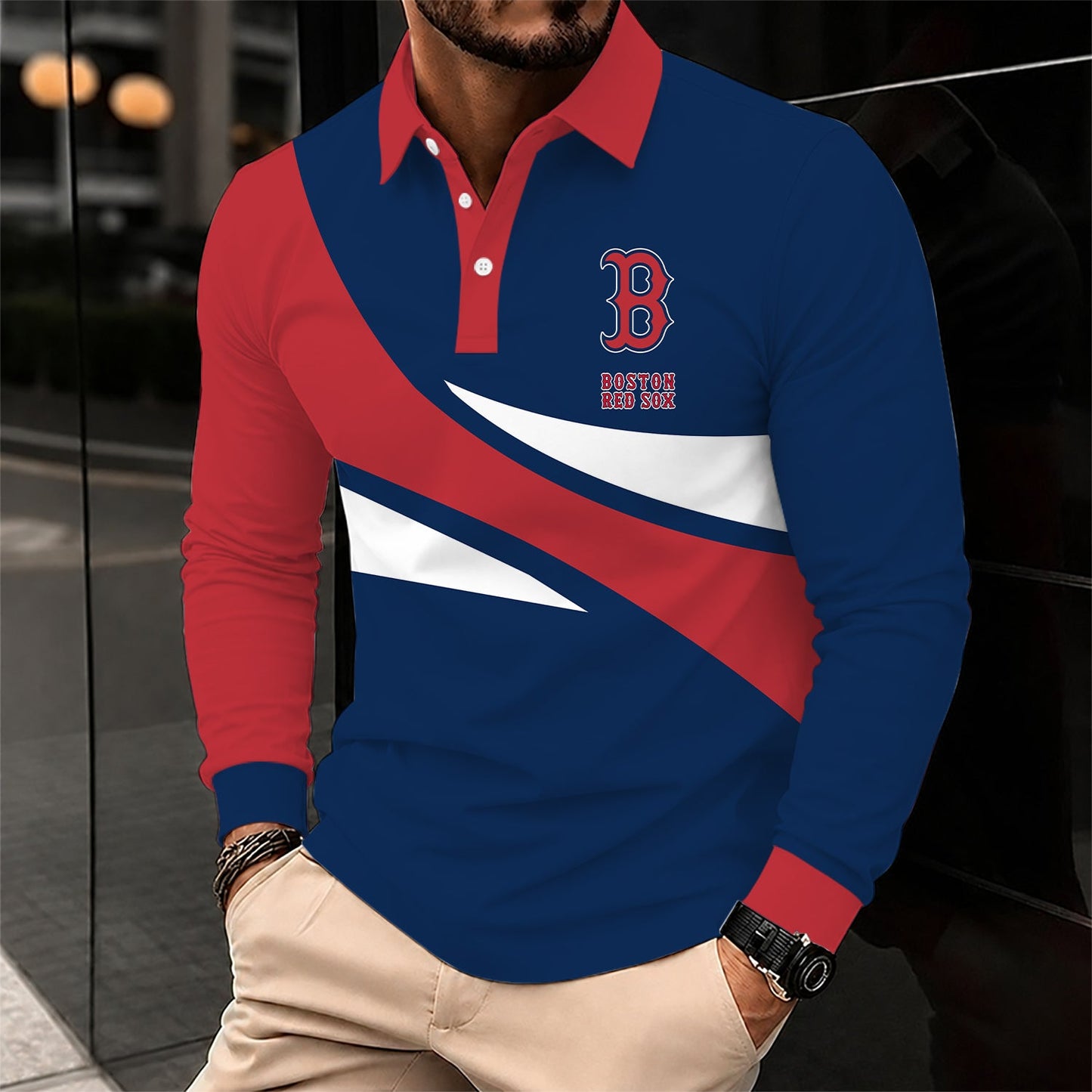 [FLASH SALE] NEW CUSTOMIZED MLB03 BRS BOSTON RED SOX MEN'S LONG SLEEVE POLO