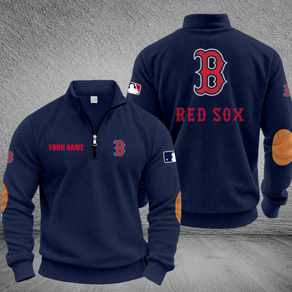 [FLASH SALE] NEW CUSTOMIZED MLB03 BRS BOSTON RED SOX MULTICOLOR STRIPED QUATER ZIP SWEATSHIRT