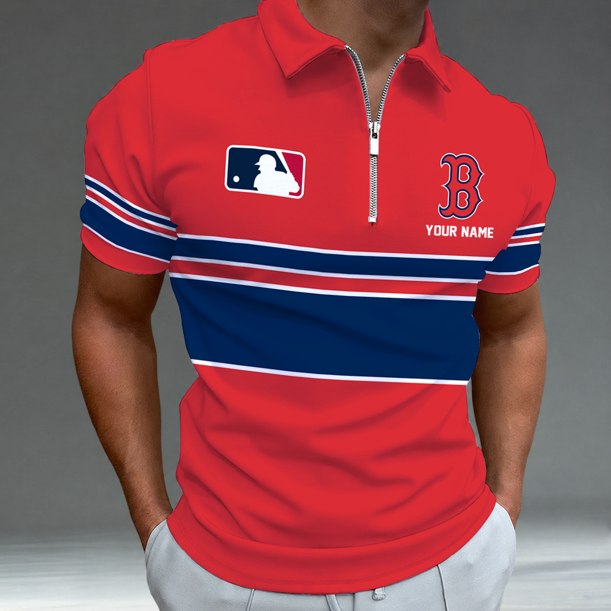 LIMITED EDITION - NEW CUSTOMIZED MLB03 BRS BOSTON RED SOX ZIP POLO SHIRT