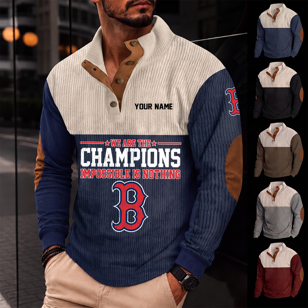 [FLASH SALE] NEW CUSTOMIZED MLB03 BRS BOSTON RED SOX BUTTON SWEATSHIRTS STAND COLLAR