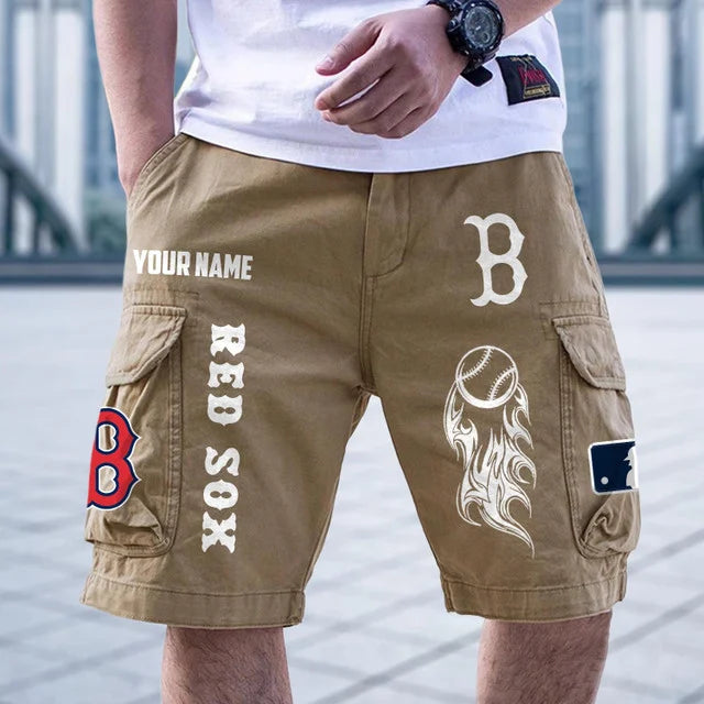 [FLASH SALE] NEW CUSTOMIZED MLB03 BRS BOSTON RED SOX MEN'S CARGO SHORTS