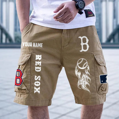 [FLASH SALE] NEW CUSTOMIZED MLB03 BRS BOSTON RED SOX MEN'S CARGO SHORTS