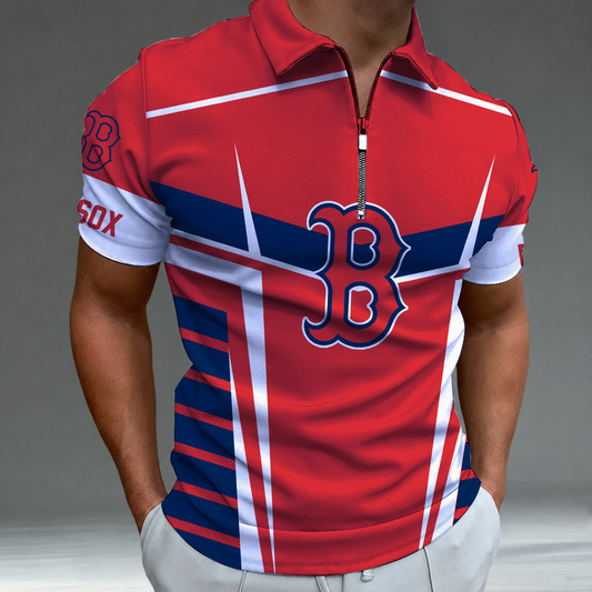 [FLASH SALE] NEW CUSTOMIZED MLB03 BRS BOSTON RED SOX ZIP POLO SHIRT