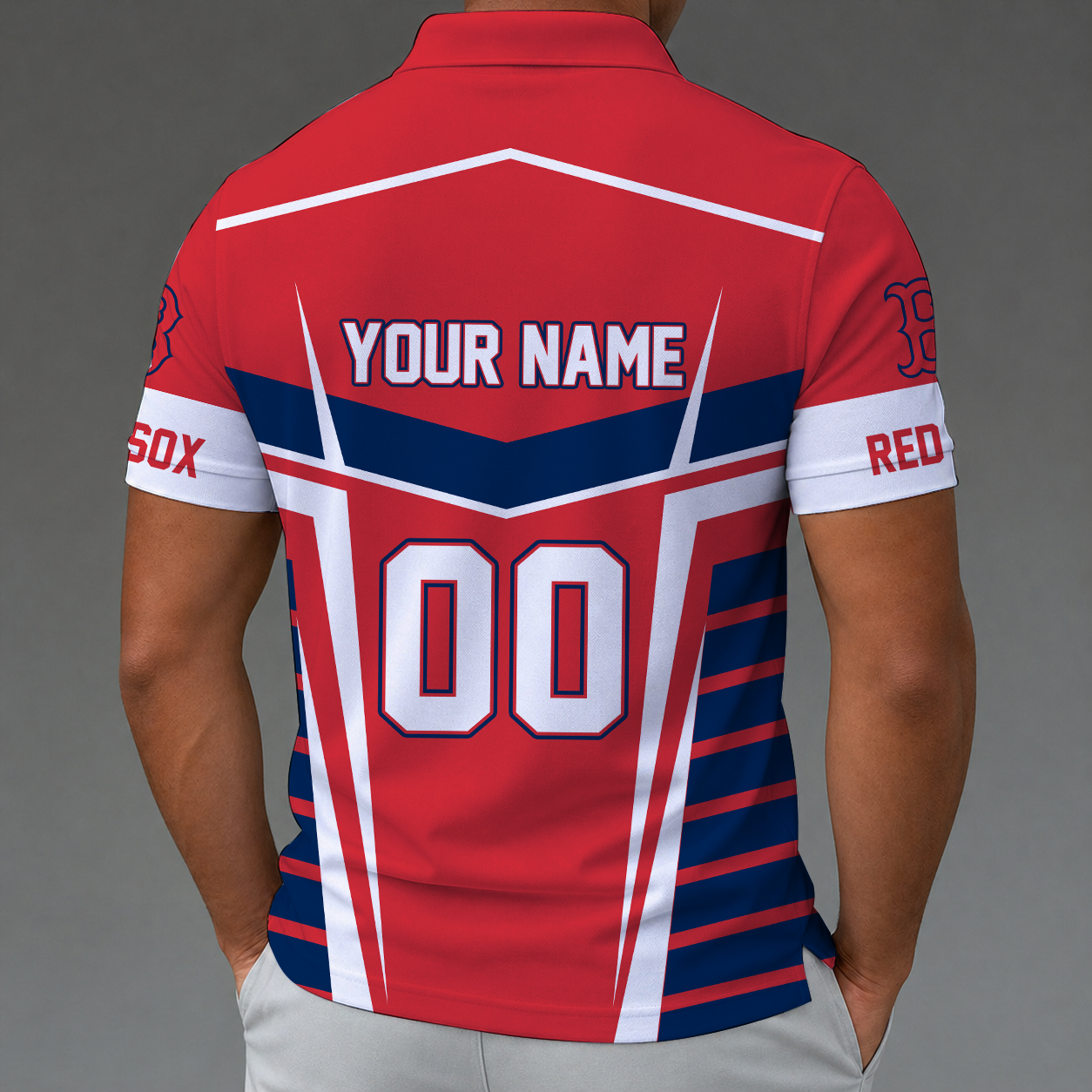 [FLASH SALE] NEW CUSTOMIZED MLB03 BRS BOSTON RED SOX ZIP POLO SHIRT