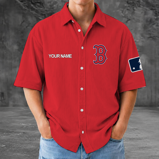 [FLASH SALE] NEW CUSTOMIZED MLB03 BRS BOSTON KHAKI SOX SEERSUCKER BUTTON SHIRT