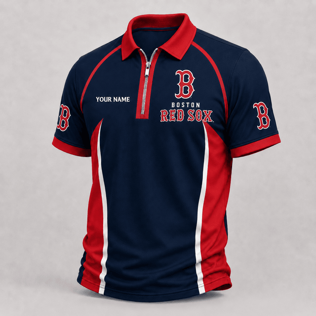[FLASH SALE] NEW CUSTOMIZED MLB03 BRS BOSTON RED SOX ZIP POLO SHIRT