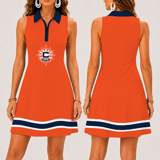 [FAN FAVORITE] NEW CUSTOMIZED WNBA03 CTS CONNECTICUT SUN WOMEN'S ZIP SLEEVELESS POLO DRESS