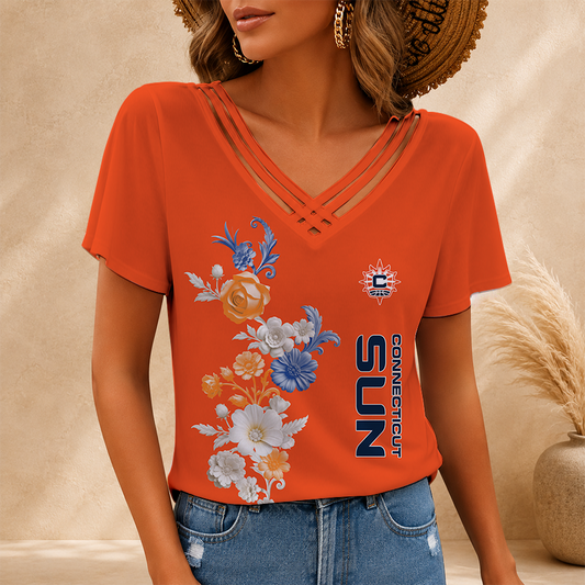 [FAN FAVORITE] NEW CUSTOMIZED WNBA03 CTS CONNECTICUT SUN V-NECK SHIRT