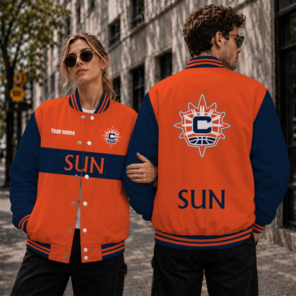 [FAN FAVORITE] NEW CUSTOMIZED WNBA03 CTS CONNECTICUT SUN BASEBALL JACKET, SATIN VARSITY JACKET