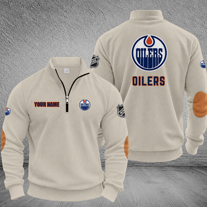 [SUPER SALE] NEW CUSTOMIZED NHL03 EMO EDMONTON OILERS MULTICOLOR STRIPED QUATER ZIP SWEATSHIRT