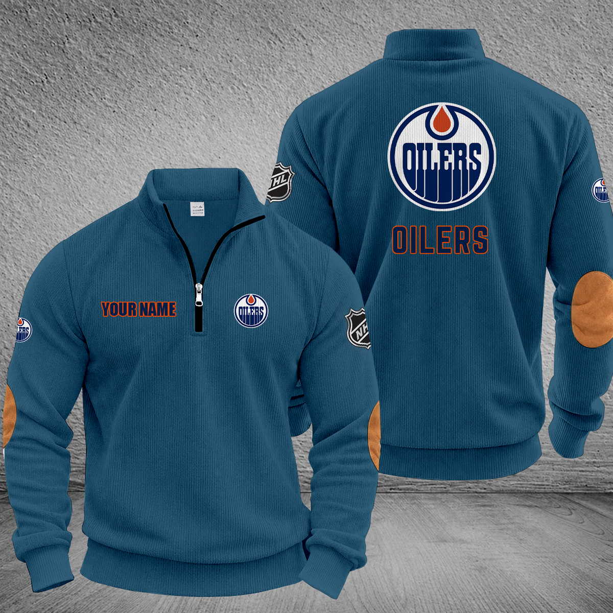 [SUPER SALE] NEW CUSTOMIZED NHL03 EMO EDMONTON OILERS MULTICOLOR STRIPED QUATER ZIP SWEATSHIRT