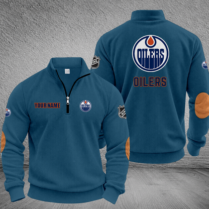 [SUPER SALE] NEW CUSTOMIZED NHL03 EMO EDMONTON OILERS MULTICOLOR STRIPED QUATER ZIP SWEATSHIRT