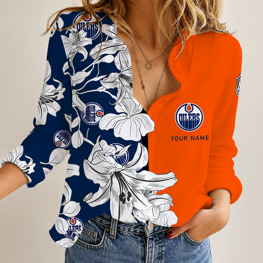 [SUPER SALE] NEW CUSTOMIZED NHL03 EMO EDMONTON OILERS WOMEN CASUAL SHIRT