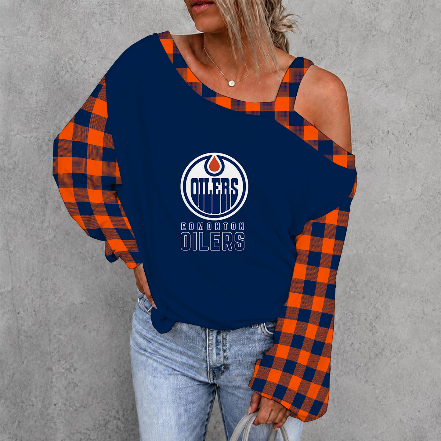 [SUPER SALE] NEW CUSTOMIZED NHL03 EMO EDMONTON OILERS DROP SHOULDER SWEATSHIRT
