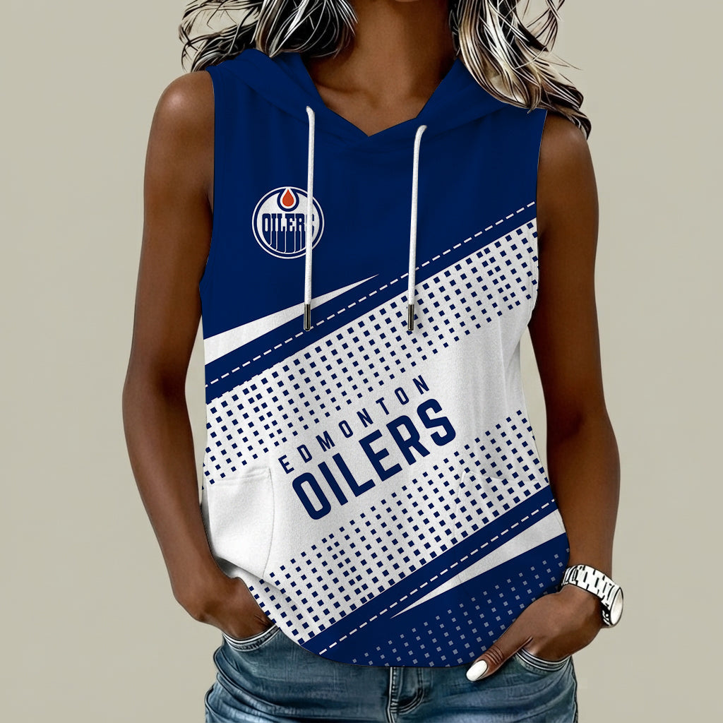 [SUPER SALE] NEW CUSTOMIZED NHL03 EMO EDMONTON OILERS WOMEN'S SLEEVELESS HOODED POCKET TANK TOP