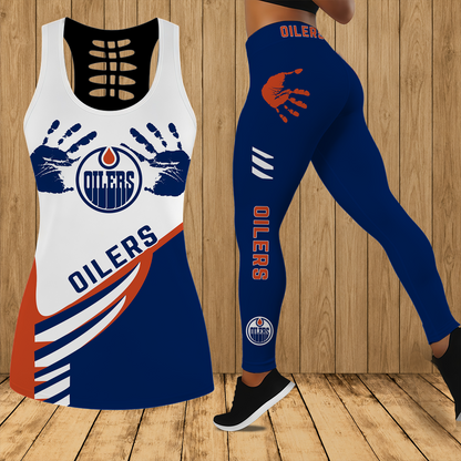 [SUPER SALE] NEW CUSTOMIZED NHL03 EMO EDMONTON OILERS HOLLOW TANK TOP & LEGGINGS SET