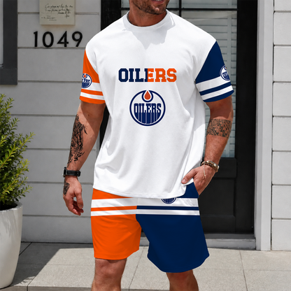 [SUPER SALE] NEW CUSTOMIZED NHL03 EMO EDMONTON OILERS UNISEX T-SHIRT & SHORTS SET