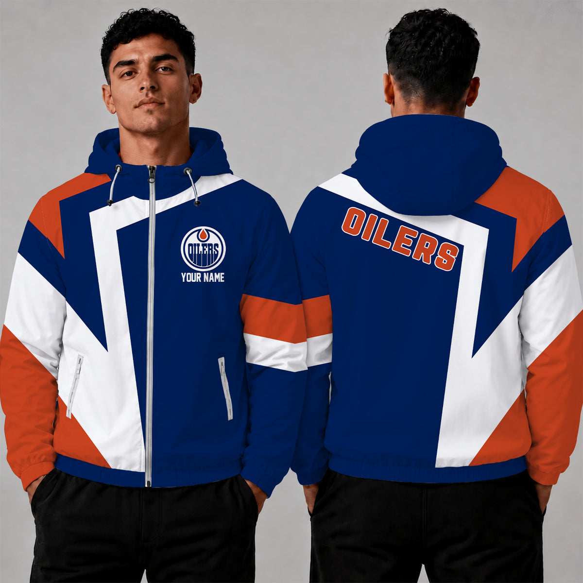 [SUPER SALE] NEW CUSTOMIZED NHL03 EMO EDMONTON OILERS WINDBREAKER JACKET
