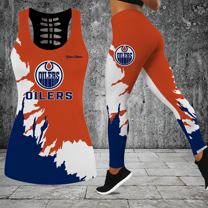 [SUPER SALE] NEW CUSTOMIZED NHL03 EMO EDMONTON OILERS HOLLOW TANK TOP & LEGGINGS SET