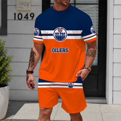 [SUPER SALE] NEW CUSTOMIZED NHL03 EMO EDMONTON OILERS UNISEX T-SHIRT & SHORTS SET
