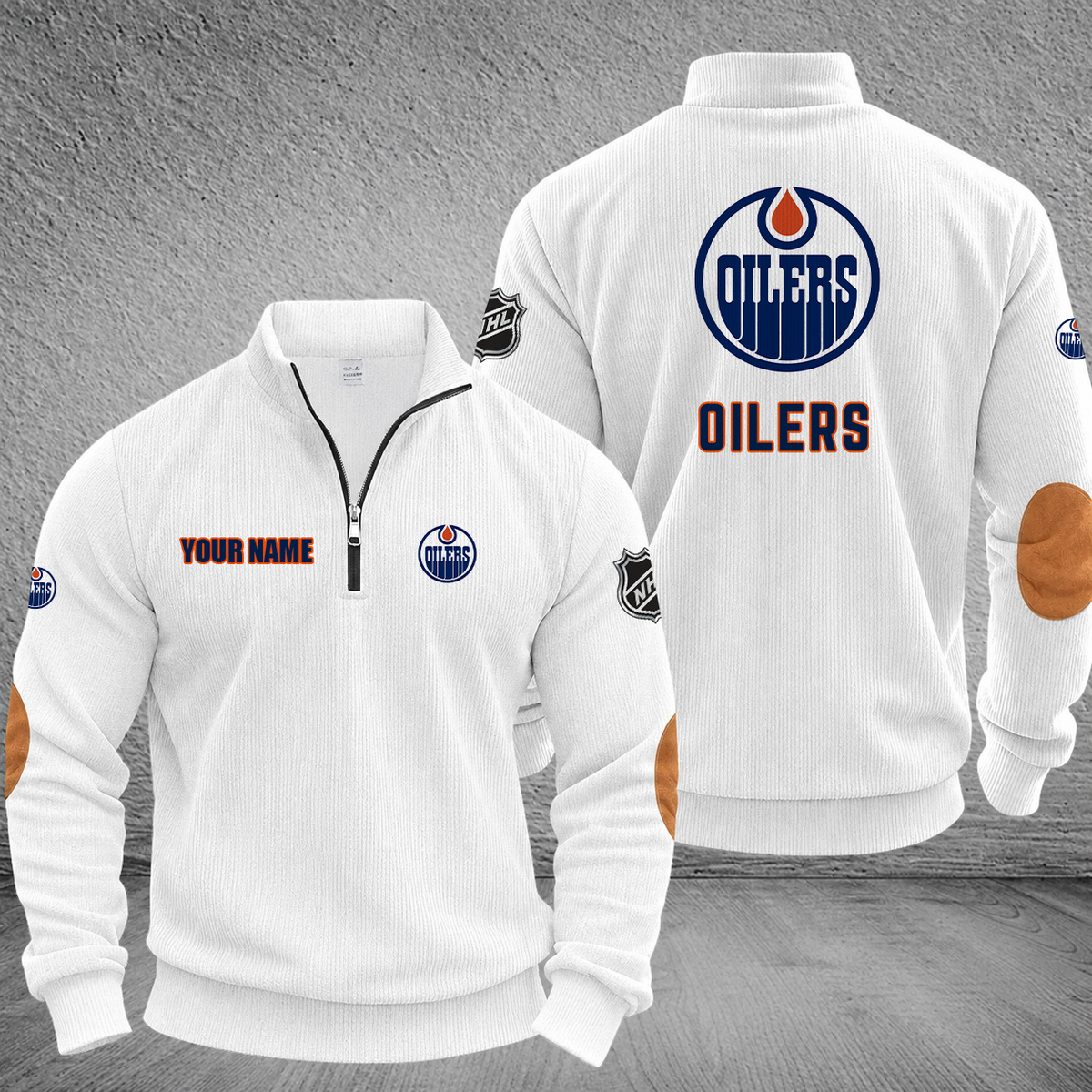 [SUPER SALE] NEW CUSTOMIZED NHL03 EMO EDMONTON OILERS MULTICOLOR STRIPED QUATER ZIP SWEATSHIRT