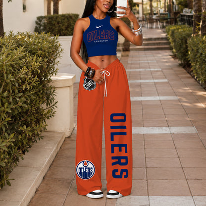 [SUPER SALE] NEW CUSTOMIZED NHL03 EMO EDMONTON OILERS WOMEN'S CROP TOP & LONGPANTS SET