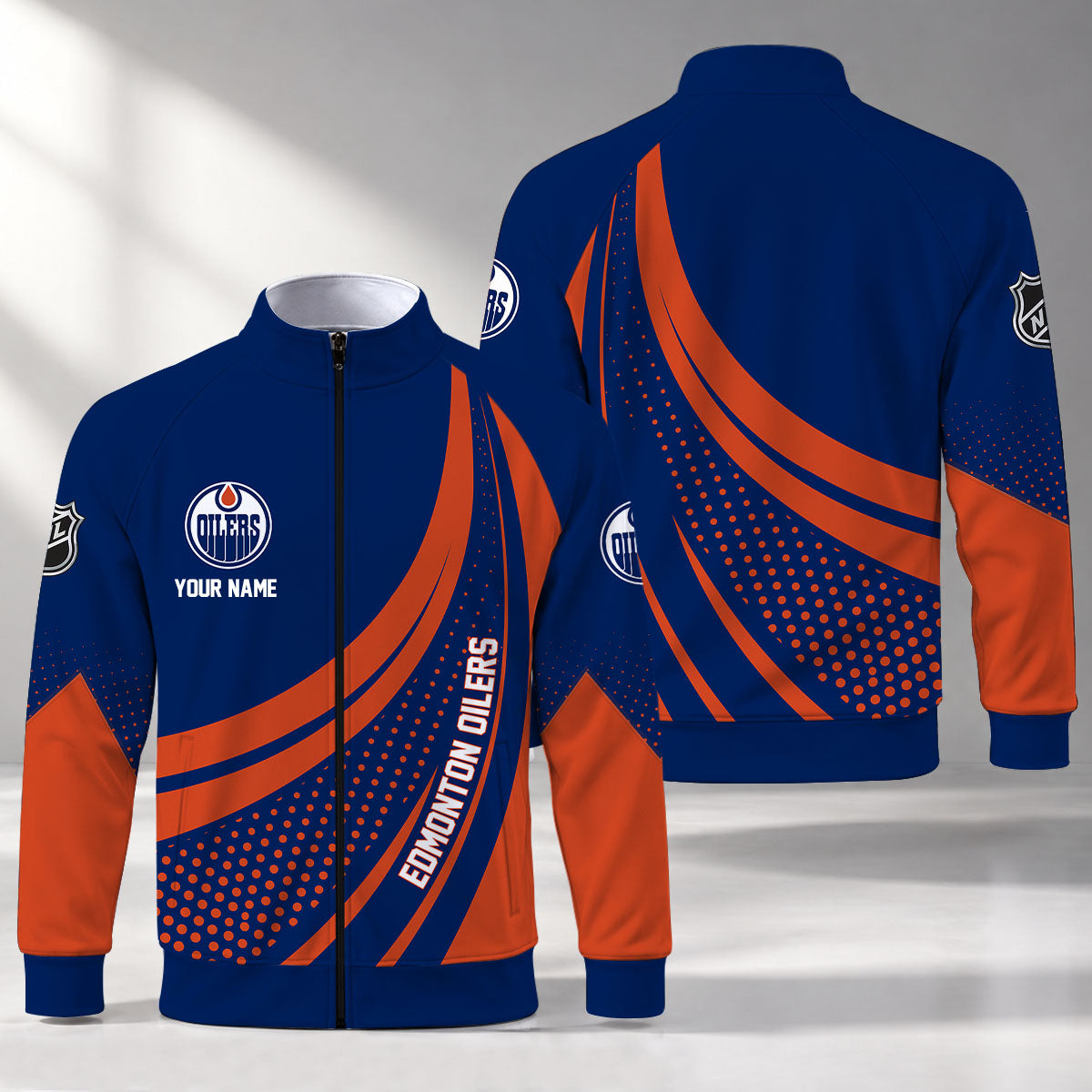 [SUPER SALE] NEW CUSTOMIZED NHL03 EMO EDMONTON OILERS STAND COLLAR JACKET