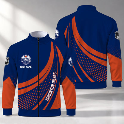 [SUPER SALE] NEW CUSTOMIZED NHL03 EMO EDMONTON OILERS STAND COLLAR JACKET