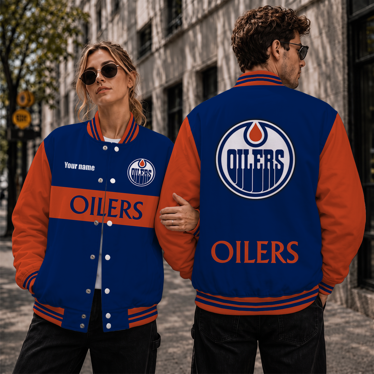 [SUPER SALE] NEW CUSTOMIZED NHL03 EMO EDMONTON OILERS SATIN VARSITY JACKET & BASEBALL JACKET