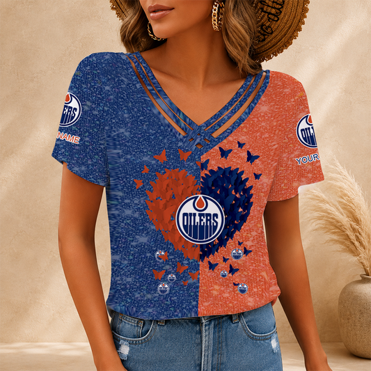 [SUPER SALE] NEW CUSTOMIZED NHL03 EMO EDMONTON OILERS V-NECK SHIRT